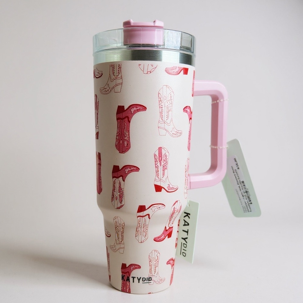 Katydid Pink and White Western Boot Tumbler